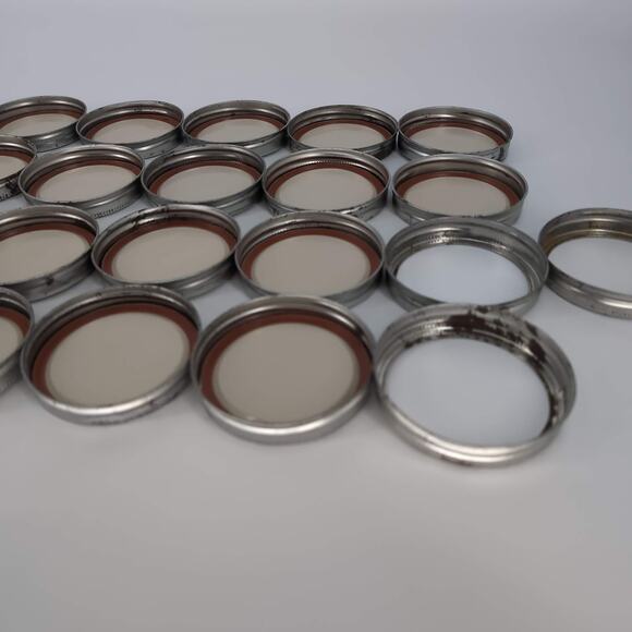 Twenty Two (22) Wide Mouth Mason Jar Metal 2 pc Lids Caps Covers Closures - FAIR - Picture 6 of 10